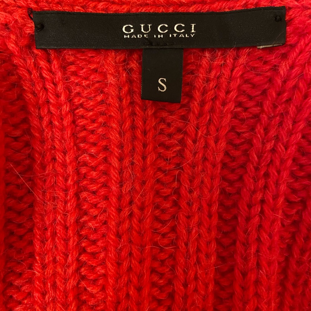 Gucci Chunky Alpaca Wool Blend Red Cardigan Cable Knit Sweater Made in Italy - Picture 14 of 16